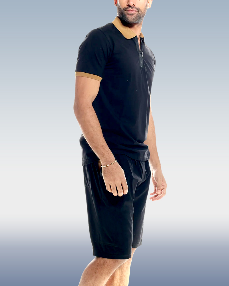 Men's Dark bluePOLO Shirt 2 Piece Shorts Set